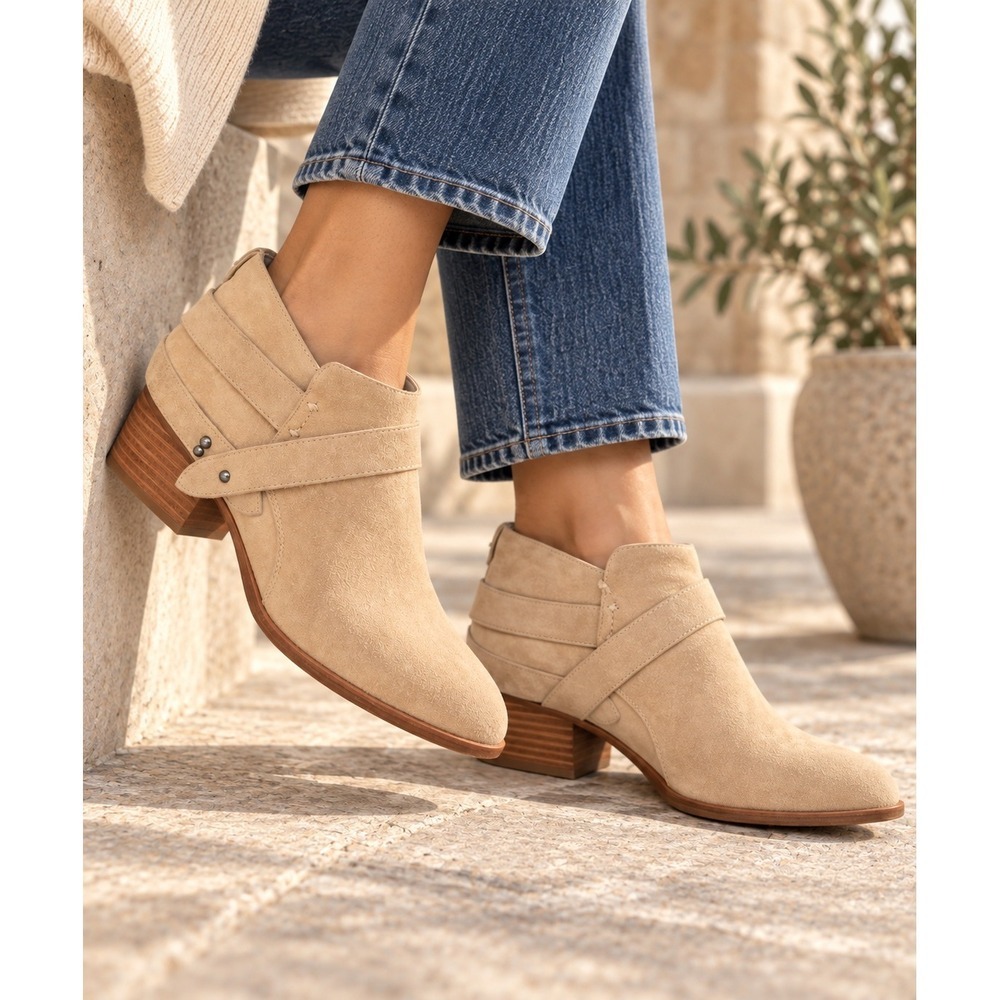Rag & Bone Harley Suede Ankle Boots Womens 10 EU40 Dune Beige Harness Booties